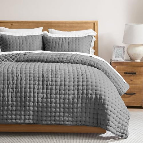 WDCOZY Dark Grey California Cal King Size Quilt Bedding Sets with Pillow Shams, Deep Oversized Lightweight Bedspread Coverlet, Quilted Blanket Thin Comforter Bed Cover, 3 Pieces, 118x106 inches WDCOZY
