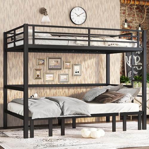 Bellemave Twin XL Over Twin XL Futon bunk Bed, Lower bunk can be Pulled Out in Three Sections, Loft Bed with Sofa for Teens, Adults, Bedroom, Black Bellemave