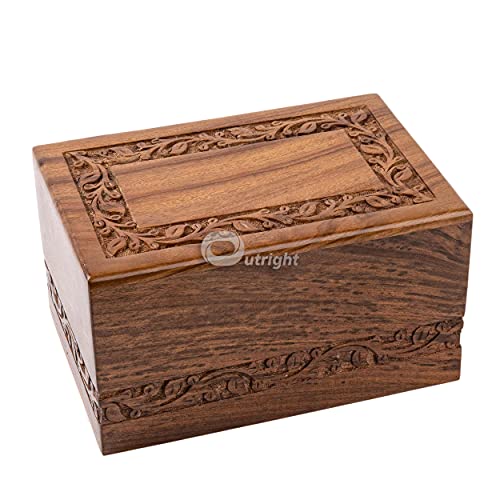 Rosewood Cremation Urn for Human Ashes - Handmade Border Engraved Wooden Burial Urns Hand-Crafted - Funeral Cremation Urn for Ashes (Natural, L