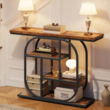 HOOBRO 43.3" Console Table, 4-Tier Sofa Table, Industrial Entryway Table, Behind Couch Table, Accent Table with Storage Shelf for Entryway, Foyer, Living Room, Bedroom, Hallway, Rustic Brown BF65XG01 HOOBRO