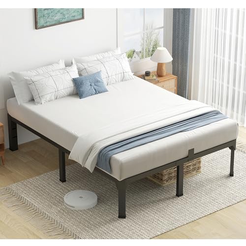 Superay King Bed Frame with Mattress Slide Stopper, 14 Inch Metal Platform Bed Frame, Heavy Duty Tall Bed Frame No Box Spring Needed with Large Storage Space, Easy Assembly, Noise Free Superay