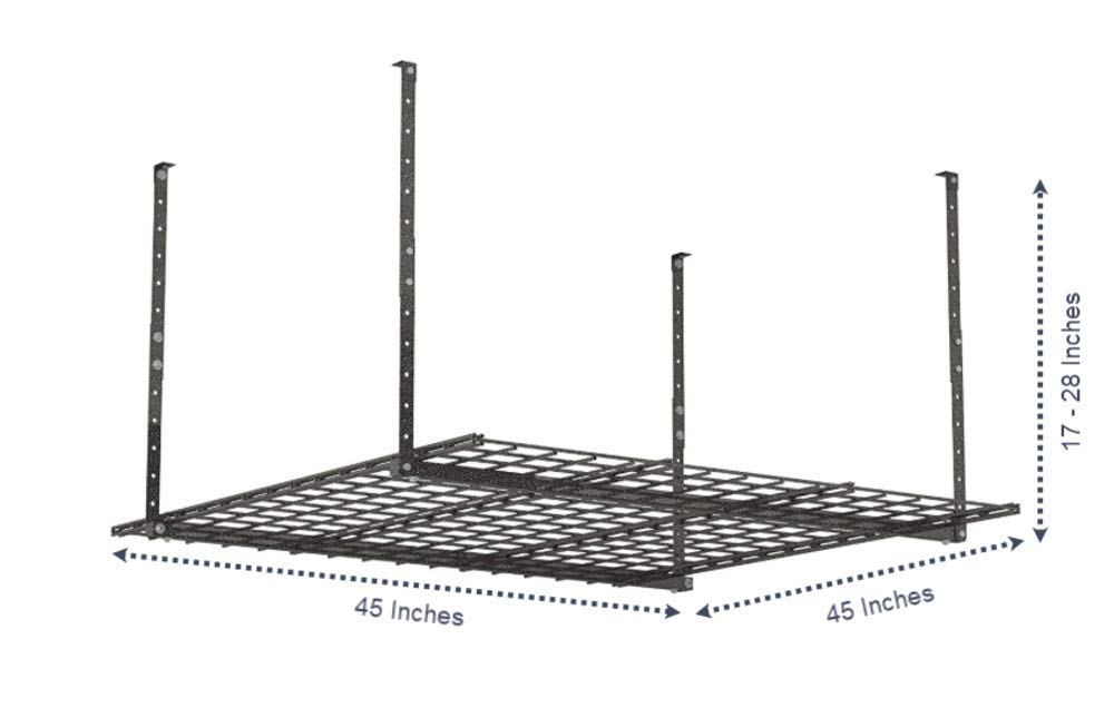 Hyloft 00625 45-Inch x 45-Inch Overhead Steel Garage Storage System, Adjustable Ceiling Mount Storage Rack, Hammertone - WoodArtSupply