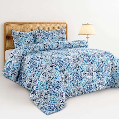 LUX Décor Reversible 5pc King Comforter Set, Printed Bedding Set, All-in-One Bed in a Bag, Includes 1 Comforter, 2 Pillow Shams, 1 Decorative Pillow & 1 Bed Skirt (Aztec Sky,King) LDC LUX DECOR COLLECTION