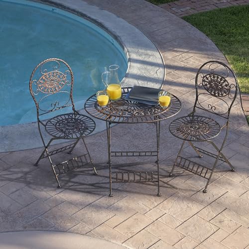 Alpine Corporation Indoor/Outdoor 3-Piece Oval Bistro Set Folding Table and Chairs Patio Seating, Bronze Alpine Corporation