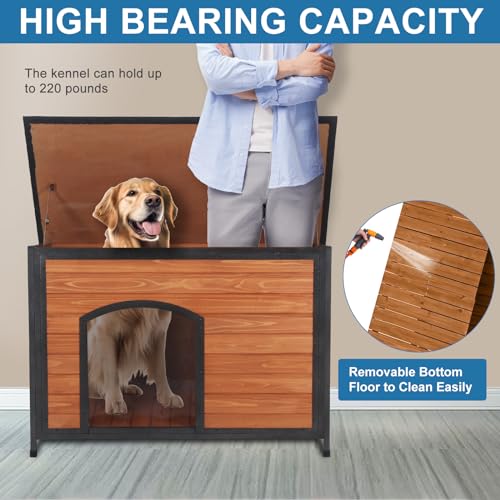 Luyitton Dog House Outdoor 34.3" L Chew Proof Dog Kennel for Small Medium Dogs with Strong Metal Chew Proof Frame Raised Design luyitton