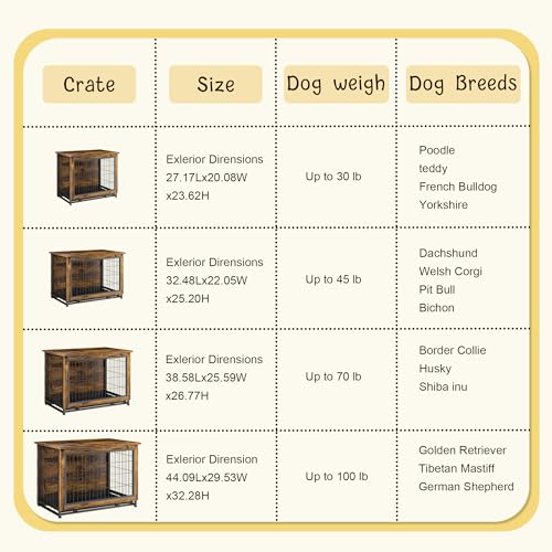 JY QAQA Dog Crate Furniture, Wooden Dog Crate Table, Dog's Furniture with Double-Doors, Indoor Dog Kennel, Dog Cage/Brown/XL JY QAQA PET
