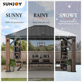 Sunjoy 12 x 14 ft. Hardtop Gazebo with Solar Powered, Cedar Wood Framed Steel Hardtop Gazebo with LED Lighting, Bluetooth Sound and Storage Racks by SummerCove SummerCove