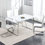 Dining Table Set for 4，White Rectangular MDF Kitchen Table and Leather Dining Chairs Set of 4, 5 Piece Dining Table Set，Modern Metal Frame Dining Room Table Set 4 with Metal Frame For Kitchen Ebullient