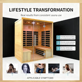 Homsido 3-4 Person Sauna, Hemlock Wooden Indoor Far Infrared Home Sauna Room 11 Low EMF Infrared Carbon Panels with Tempered Glass Door,Bluetooth Speakers 7 Chromotherapy Lights（220V, 2880W） Homsido