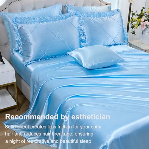 Silk Like Comforter Set Queen Satin Bedding Set Silky Bed in a Bag 8 Pcs with 1 Cushion Cover Pinch Pleat Bed Set Luxury Elegant Silky Ruffle Comforters Bedding_Dreamer