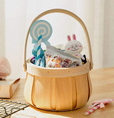 Vintiquewise Small Round Natural Woodchip Wooden Decorative Storage Basket with Handle Vintiquewise