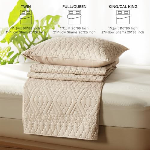 akkialla Full/Queen Size Quilt Bedding Set,Beige Lightweight Microfiber Soft Bedspread,Modern Style Geoetric Pattern Coverlet Set for All Seasons,3 Piece(1 Quilt,2 Pillow Shams) akkialla