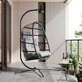 HWB Hanging Egg Chair with Stand, Patio Wicker Egg Swing Chair with Cushion for Bedroom Garden Indoor Outdoor (Grey) HWB