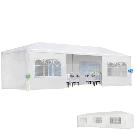 Party Tent,10x30 Tents for Parties,Outdoor Wedding Tent for Parties Patio Gazebo Shelter with 5 Removable Sidewalls,Party Wedding BBQ Events Tent White BouPower