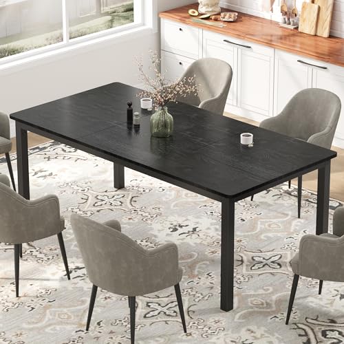 dainslef 79 Inch Industrial Dining Table, Large Rectangle Kitchen Table with Metal Legs, Round Corners, Wooden Conference Tables Writing Desk for Dining Room, Living Room, Classic Black dainslef