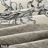 LEMIROE 100% Cotton Duvet Cover King Size,Vintage Design with Luxrious Black Sketched Flowers & Leaves on Cream,Reversible Taupe Bed Sets 3Pcs,Button Closure LEMIROE