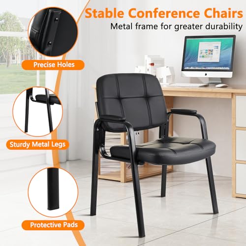 CLATINA Waiting Room Guest Chair with Bonded Leather Padded Arm Rest for Office Reception and Conference Desk Black 4 Pack