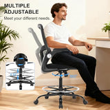 Bondesin Drafting Chair, Ergonomic Tall Office Chair with Lumbar Support Standing Desk Stool with Flip-up Armrests Comfy High Office Desk Chair with Adjustable Foot Ring for Counter Height Desk, Black Bondesin
