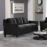 Home Square 2-Piece Polyester Microfiber Fabric Upholstered Sofa Set with 78" W Sofa & 56" W Loveseat, Curved Arms, Sturdy Wood Frame & Legs, Tufted Back Cushions, in Black Finish Home Square