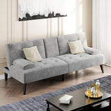 Shintenchi Futon Sofa Bed, Velvet Foldable Couch Reclining Sleeper w/Removable Armrests, Upholstered Loveseat w/Folding Cup Holders for Home, Office, Light Gray Shintenchi