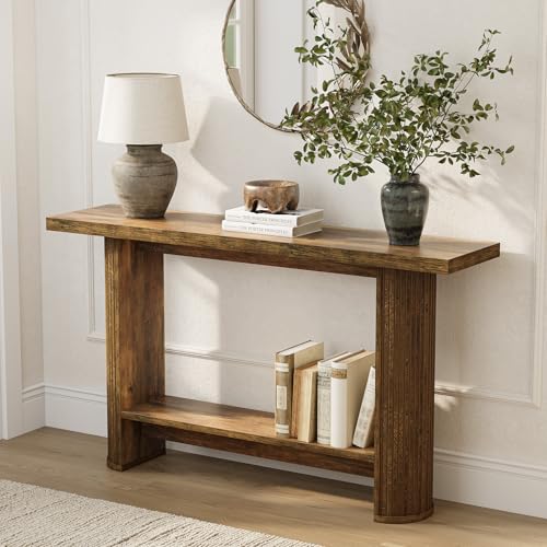 LITTLE TREE 55-Inch Modern Console Table, Narrow Sofa Table for Hallway, Wooden Entrance Table Behind The Couch for Living Room, Hallway, Entrance, Brown LITTLE TREE