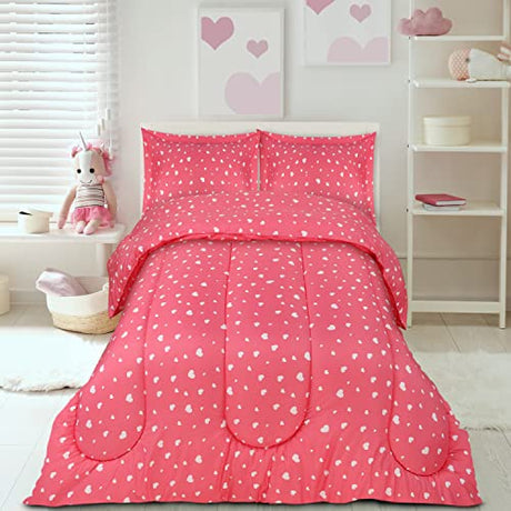Utopia Bedding Heart Pink Kids Comforter Set with 2 Pillow Shams, 3 Piece Soft Microfiber Twin Bed Comforter with Pillow Shams, Printed Kids Bedding for Boys and Girls, Breathable,Easy Care Utopia Bedding