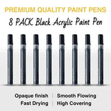 AKARUED Black Acrylic Paint Markers: 8 Pack Black Paint pen, Acrylic Black Paint Marker for Rock Painting, Stone, Wood, Glass, Metallic, Ceramic, Graffiti, Paper, Drawing, Water-Based Paint pens Sets AKARUED