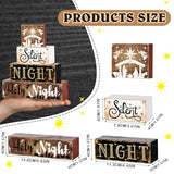 Moucuny 4 Pcs Christmas Nativity Tabletop Decor Nativity Scene Wooden Block Silent Holy Night Sign Christmas Tiered Tray Decor Centerpieces Farmhouse Table Decor for Home Mantle Table Moucuny