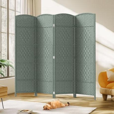 JOSTYLE Folding Privacy Room Divider, 4 Panel Screen Divider 6 ft. Tall Freestanding Extra Wide Rattan Room Partition Wall Separation Dividers, Grey JOSTYLE
