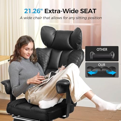 GTRACING Big and Tall Gaming Chair 400lbs Heavy Duty Office Chair with Footrest, High Back Pocket Spring Lumbar Support, Ergonomic Wide Comfy Seated Cushion for Lower Back Pain Relief, Earth-Black GTRACING