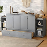 Bellemave Queen Size Murphy Bed, Cabinet Bed with 2 Shelves and Storage Drawers, Farmhouse Murphy Cabinet, Noisy Free, for Guest Bedroom, Living Room, Office, Light Gray Bellemave