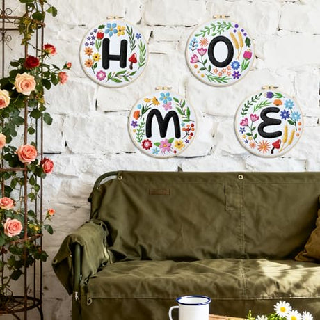 BEUNITONE 4 Set Embroidery Kit for Beginners, DIY Home Theme Pre-Stamped Pattern Needlepoint Kits for Adults with Hoop and Instruction, Funny Hand Embroidery Patterns for Cloth and Home Decor BEUNITONE