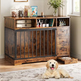 48'' Dog Crate Furniture, Farmhouse Heavy Duty Dog Kennel with Bowl & Storage Drawers, Medium Dog Cage End Table for Small Medium Dogs, Retro Brown GarveeLife