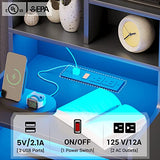 BTHFST Tall Black LED Bedside Nightstand with Charging Station, Shelves, and Drawers BTHFST