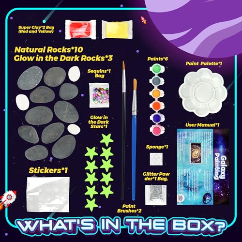 SMILESSKIDDO 2 in 1 Galaxy Rock Painting Kit for Kids - Glow in The Dark Arts and Crafts Kit for Kids Age 8-12 - Creative Art Toys for Painting Rocks with 13 Rocks, DIY Kids Crafts Age 6 7 8  - WoodArtSupply