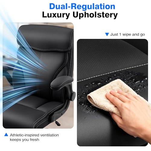 AreShark Office Chair - Executive High Back Breathable Comfy Desk Chair with Lumbar Support - Ergonomic Leather Rolling Swivel Computer Chair with Rock Function for Working Studying Gaming Relaxing AreShark
