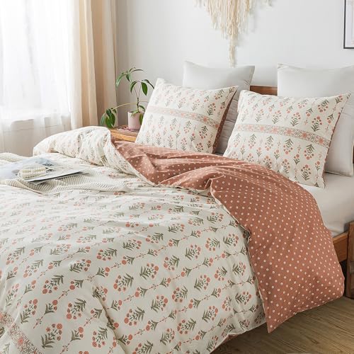 HoneiLife Queen Duvet Cover Set - Breathable 100% Cotton Floral 3pcs Wildflower Comforter Cover, with Zipper Closure and Corner Ties, Sweet Grass HoneiLife