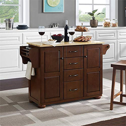 Pemberly Row Modern Natural Wood Top Kitchen Island in Mahogany - WoodArtSupply