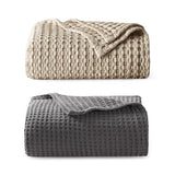 Bedsure Bundle of Cotton Waffle Blanket Taupe and Dark Grey Queen Bedsure