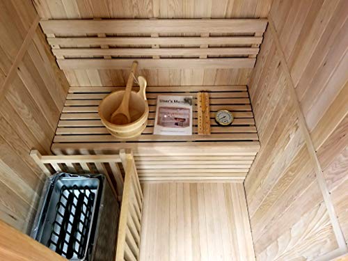Canadian Hemlock Wood Traditional Swedish 48" 1 or 2 Person Indoor Sauna Spa, with 6KW Wet or Dry Heater, Advanced Control Panel, Rocks, and Water Bucket MCP Sauna