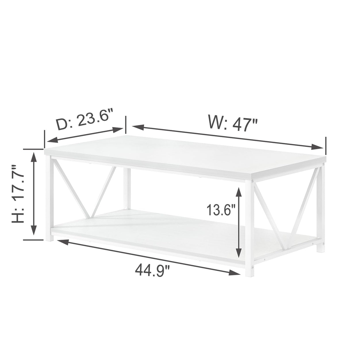 EXCEFUR White Coffee Table with Storage Shelf, Modern Rustic Wood and Metal Center Table for Living Room, 47 Inch EXCEFUR