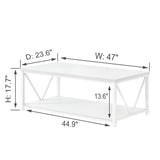 EXCEFUR White Coffee Table with Storage Shelf, Modern Rustic Wood and Metal Center Table for Living Room, 47 Inch EXCEFUR