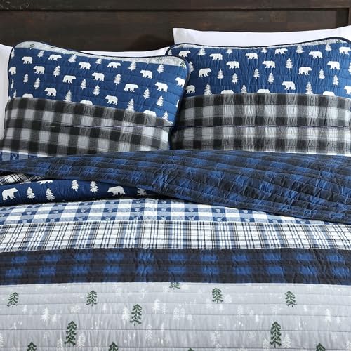 Eddie Bauer - Queen Quilt Set, Reversible Cotton Bedding with Matching Shams, Luxurious Bedding Set (Blue Creek Navy, Queen) Eddie Bauer