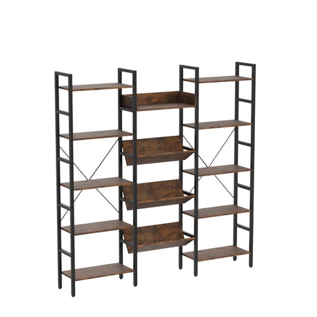 Triple Wide 5-Tier Industrial Style Bookshelf with Metal Frame and Open Shelves by IRONCK IRONCK
