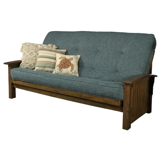 Kodiak Furniture Washington Queen Size Futon Frame and Mattress Set - Wood Futon Frame with Mattress Included in Linen Aqua Blue Color