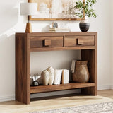 ONBRILL Console Table with Drawers, 40 Inch Narrow Entryway Table with Open Storage Shelves, Mid Century Modern Hallway Accent Tables Behind Couch Table for Living Room (Vintage Brown) ONBRILL