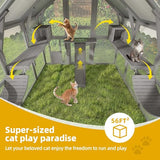 DWVO Extra Large Catio Outdoor Cat Enclosure, 110 inch Outside Cattery with Weatherproof Roof, Cat Scratcher Ramp, Cat Space Capsule Bed, 2 Bridges, 2 Resting Houses, 7 Platforms DWVO