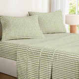 Wake In Cloud - Gingham Bed Sheets, 4-Piece Sheet Set, Plaid Checkered Check Pattern Printed Cute Preppy College Dorm Bedding, Deep Pocket, Moss Green, Full Size Wake In Cloud