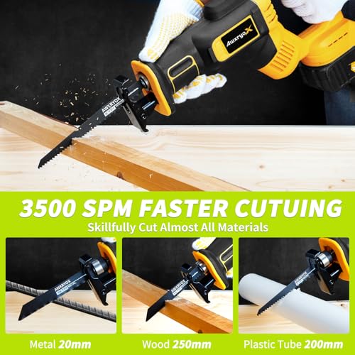 AwxryoX 21V Brushless Reciprocating Saw Cordless, 3500SPM Variable Speed Saw Reciprocating with 2 x 4.0Ah Battery & 8 Saw Blades, Tool Free Blade Change Power Reciprocal SawSaw for Wood Metal - WoodArtSupply