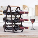 HMKAIJUFUL Wine Rack, 6 Bottle Wooden Countertop Free Standing Shelf,3 Tier Bottle Holder Stand for Home Bar Tabletop, Cabinet Inserts, Kitchen, Wine Cellar Storage No Assembly(Black) HMKAIJUFUL